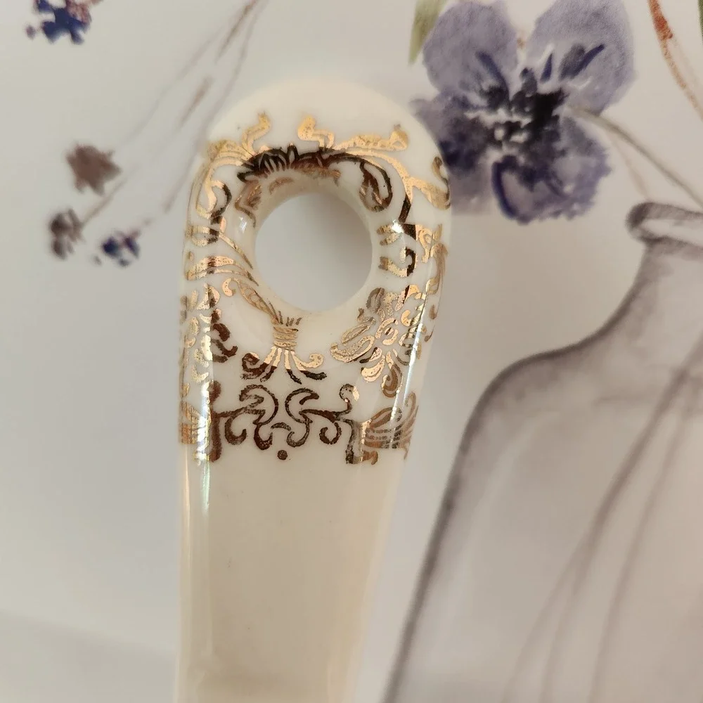 Vintage‎ Floral Ceramic Cake Pie Server Gold Filigree Porcelain Cream Pink Blue